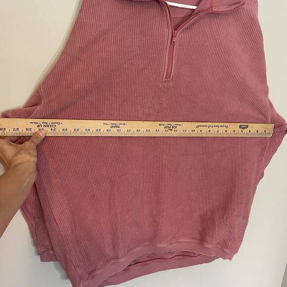 Aerie Good Vibes Corded Oversized Sweatshirt 1/4 Zip Large Dusty Pink Ribbed - Picture 6 of 8